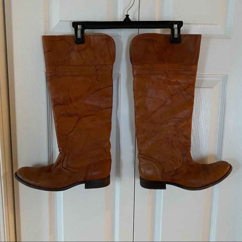 FRYE Tan Riding Boots Marbled Leather 8.5